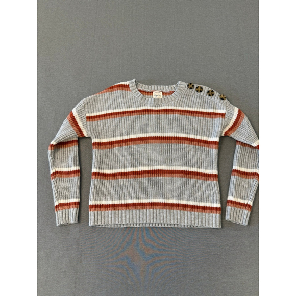 Hippie Rose grey white burnt orange striped sweater shoulder buttons boho xs - Picture 5 of 7